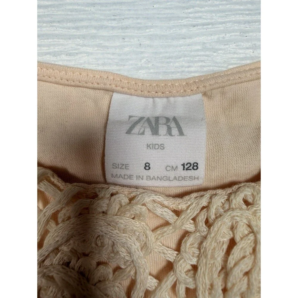 ZARA Kids Beige Crochet Lace Tank Top Size 8 Boho Cottagecore Sleeveless Overlay